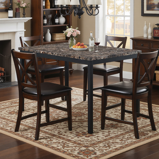Sunvega 4-Piece Metal Frame Dining Chairs with Dark Brown Faux Leather Upholstery