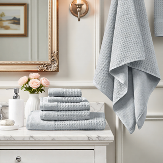 Sunvega Antimicrobial Jacquard Waffle Cotton Towel Set with Dobby Cuff and Quick Dry