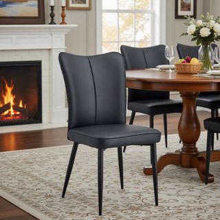 Sunvega Modern Black PU Chairs with Ergonomic Backrest and Metal Legs for Living Room