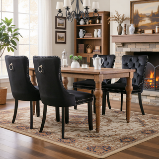 Sunvega High Back Velvet Dining Chairs with Tufted Upholstery and Nailhead Trim