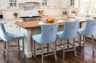 Sunvega Modern Velvet Upholstered Barstools with Button Tufted and Wooden Legs