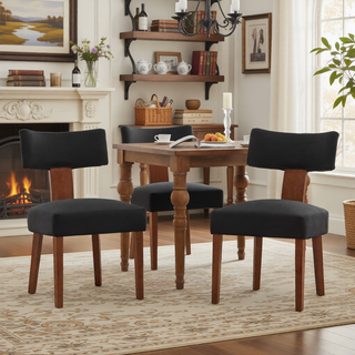 Sunvega Set of 2 Linen Fabric Modern Armless Dining Chairs With Curved Backrest