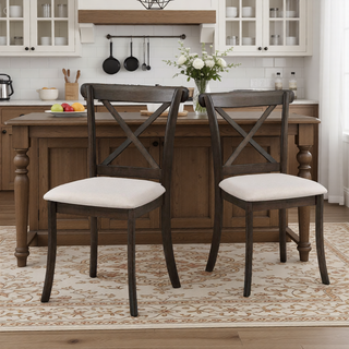 Sunvega Modern Polyester Upholstered Cross Back Dining Chairs Set of 2