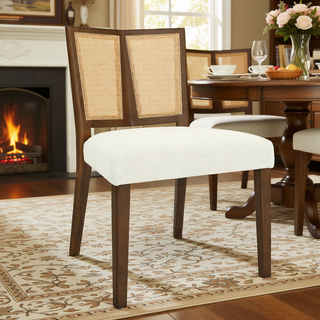 Sunvega Mid-Century Modern Rattan Dining Chairs with Upholstered Seats Set of 2