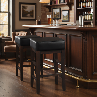 Sunvega Antique Gray Finish Solid Wood Frame Counter Height Stools Set of 2