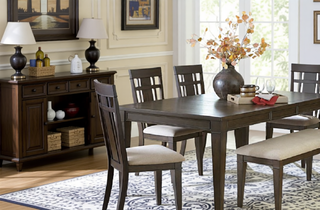 Sunvega Dark Brown Finish Wooden Dining Bench with Beige Fabric Upholstered Seat