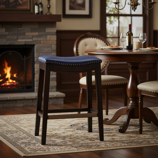 Sunvega Antique Bronze Nail Head Detailing Saddle Counter Stool with Birch Legs