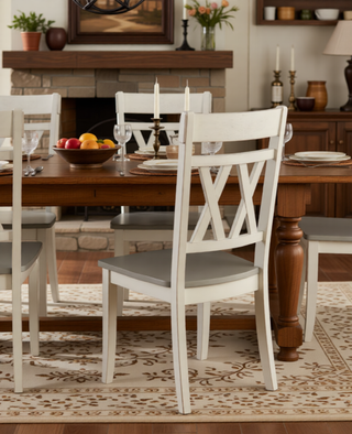 Sunvega Modern Farmhouse Round Dining Table with Greywash and Antique White Finish