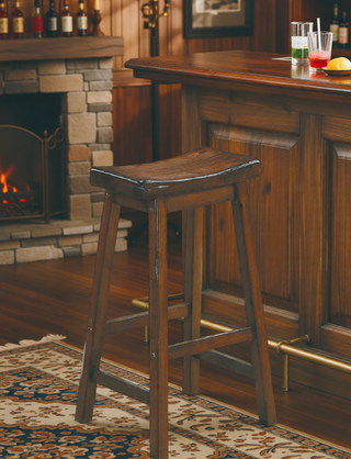 Sunvega Black Finish Bar Height Solid Wood Saddle Seat Stools Set of 2