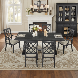Sunvega Solid Rubber Wood Frame Upholstered Dining Chairs Set of 2 with Spacious Cushion
