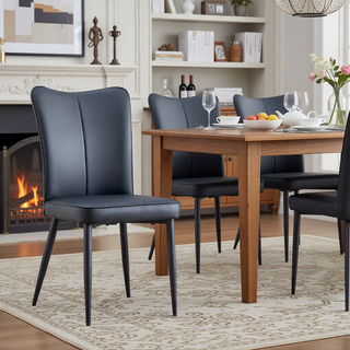 Sunvega Modern Black PU Chairs with Ergonomic Backrest and Metal Legs for Living Room