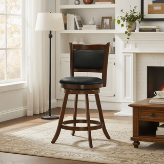 Sunvega Chestnut and Black Swivel Stool Set of 2 with Plush Seat and Footrest