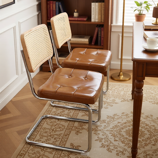 Sunvega Modern Mid Century Velvet Rattan Dining Chairs with Chrome Legs Set of 2
