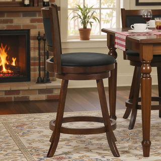 Sunvega Chestnut and Black Swivel Stool Set of 2 with Plush Seat and Footrest