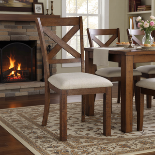 Sunvega Transitional Brown Finish Wood Frame Dining Bench with Beige Upholstered Seat