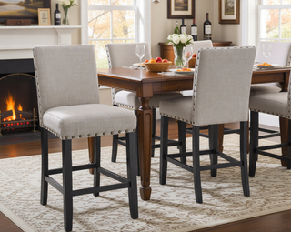 Sunvega Set of 2 Blue Linen Counter Height Stools with Nailhead Trim