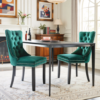 Sunvega High Back Velvet Dining Chairs with Tufted Upholstery and Nailhead Trim