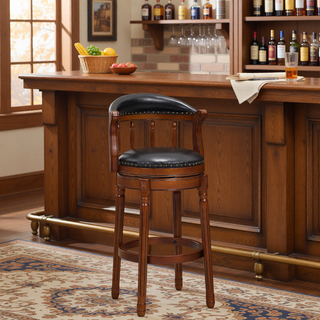Sunvega Cow Top Leather Swivel Bar Stool with Wooden Back for Kitchen Dining