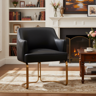 Sunvega Modern Taupe Dining Chair with Gold Legs and Leatherette Upholstery for Dining Room