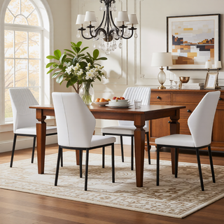Sunvega High Resilience PU Dining Chair Set of 4 with Silver Metal Legs and Vertical Stripe Back