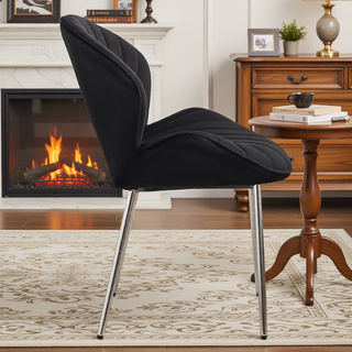 Sunvega Modern Design White Velvet Fabric Dining Chairs Set of 2 With Silver Legs