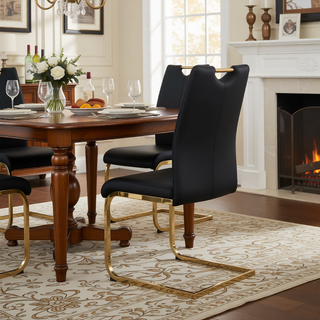 Sunvega Modern Faux Leather Upholstered Dining Chairs with Gold Metal Legs Set of 4