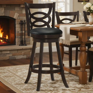Sunvega Swivel Counter Height Stool Set of 2 in Cappuccino and Black Leatherette Upholstery