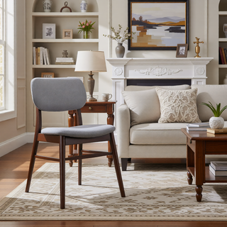 Sunvega Mid-Century Upholstered Dining Chairs with Rubberwood Frame in Walnut and Charcoal