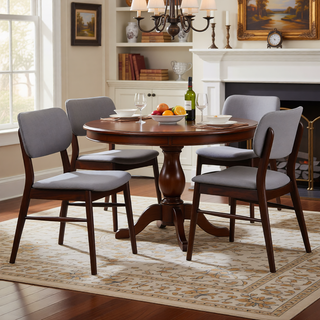 Sunvega Mid-Century Upholstered Dining Chairs with Rubberwood Frame in Walnut and Charcoal