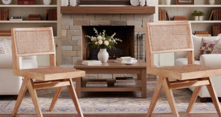 Sunvega Modern Cane Dining Chairs with Square Backrest in Black and Natural Set of 2