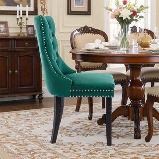 Sunvega High Back Velvet Dining Chairs with Tufted Upholstery and Nailhead Trim