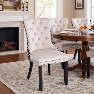 Sunvega High Back Velvet Dining Chairs with Tufted Upholstery and Nailhead Trim