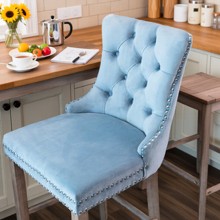 Sunvega Modern Velvet Upholstered Barstools with Button Tufted and Wooden Legs