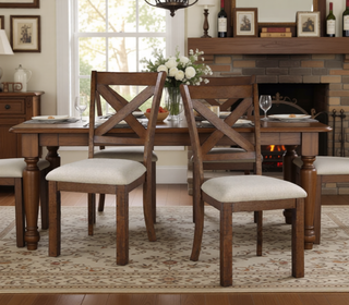 Sunvega Transitional Brown Finish Wood Frame Dining Bench with Beige Upholstered Seat