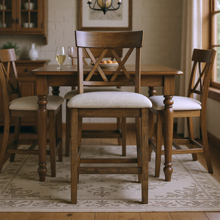 Sunvega Dark Brown Finish Counter Height Bench with Fabric Upholstery