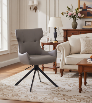 Sunvega Brown Chenille Swivel Side Chair with Padded Seat and Back Cushion
