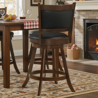 Sunvega Chestnut and Black Swivel Stool Set of 2 with Plush Seat and Footrest