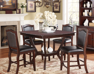 Sunvega Contemporary Espresso Finish Solid Wood Counter Height Dining Table with Shelve