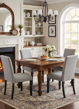Sunvega Contemporary Style Gray Fabric Upholstered Dining Chairs with Brown Finish Legs