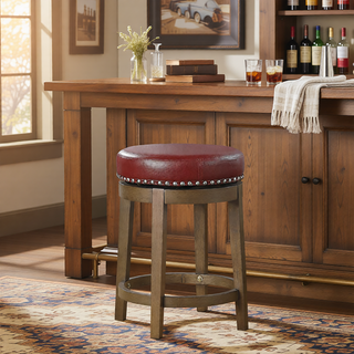 Sunvega Gray Faux Leather Swivel Stools with Nailhead Trim and Solid Wood Frame
