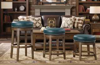 Sunvega Gray Faux Leather Swivel Stools with Nailhead Trim and Solid Wood Frame