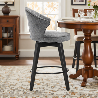 Sunvega 360 Swivel Bar Stools Set of 2 with Solid Wood Legs and Chenille Upholstery
