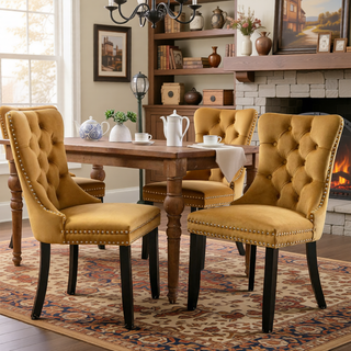 Sunvega High Back Velvet Dining Chairs with Tufted Upholstery and Nailhead Trim