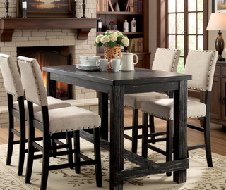 Sunvega Antique Black Bold Distressed Solid Wood Counter Height Bar Table