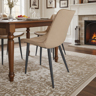 Sunvega Brown PU Leather Dining Chairs with Metal Legs and Wave Pattern Upholstery