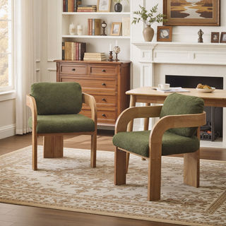 Sunvega Dining Chairs with Pillow Back, Natural Rubber Wood Frame and Beige Fabric, 2-Pack