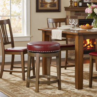 Sunvega Gray Faux Leather Swivel Stools with Nailhead Trim and Solid Wood Frame