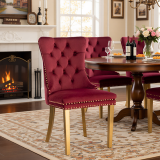 Sunvega Modern High-end Tufted Velvet Upholstered Dining Chair with Chrome Legs and Nailhead Trim