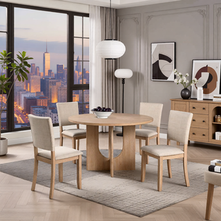 Sunvega Transitional Natural Tone Rubberwood Dining Table with Trestle Base