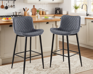 Sunvega Modern Brown Velvet Upholstered Counter Height Chairs with Quilted Stitching